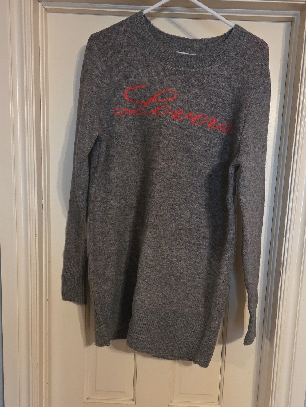 Lovers + Friends Gray Crewneck Sweater with Red Script